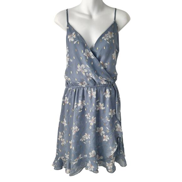 Fit & Flare Swiftie Dress Large Blue Gold Floral Lined Sleeveless Coquette Flirt - Picture 1 of 16